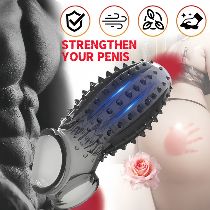 Manson penis, Excitat®, Sex Toys, Extender Ultra Soft Enlarger, Stimulare in forma de dinte cu lup, Stimulator vaginal feminin Clitoral G-Spot, Reutilizabil, Acoperire 360 de Grade, Rezistent la apa, design ergonomic, TPE, Negru intens