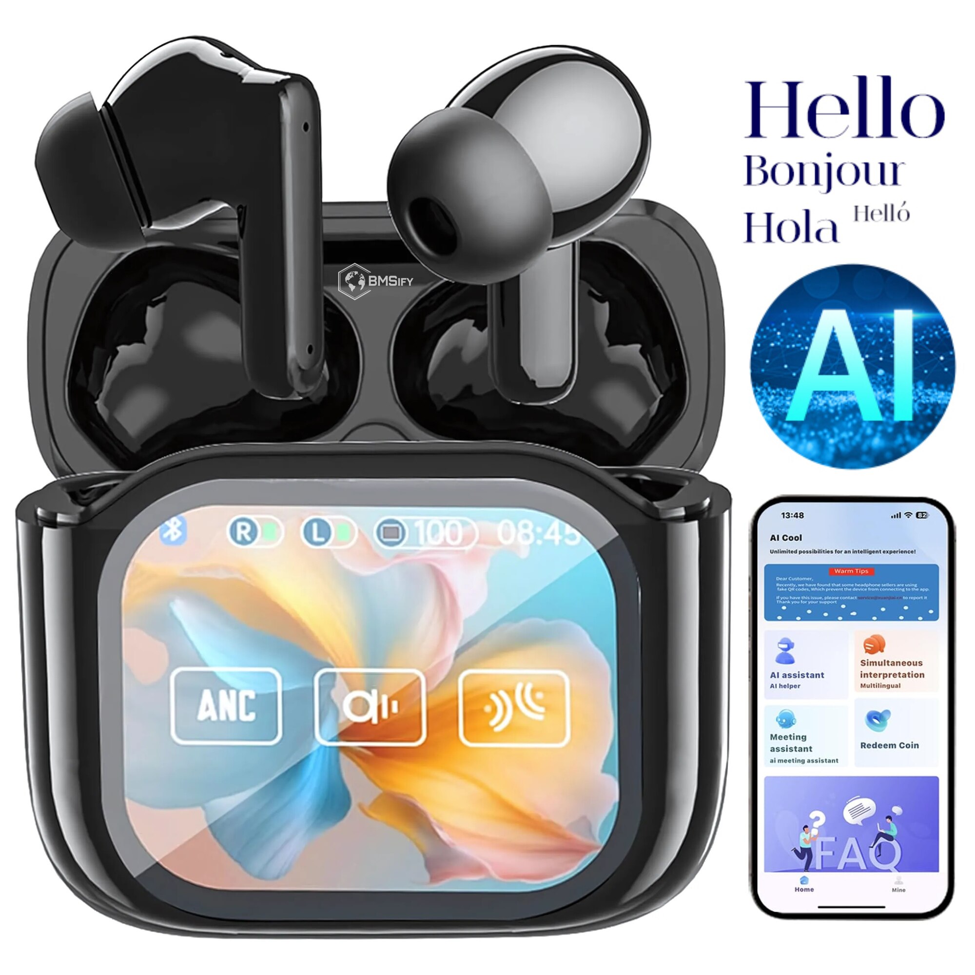 Color Control Localizare Casti wireless Bluetooth 5.4, BMSIFY®, cu anulare activa a zgomotului ...