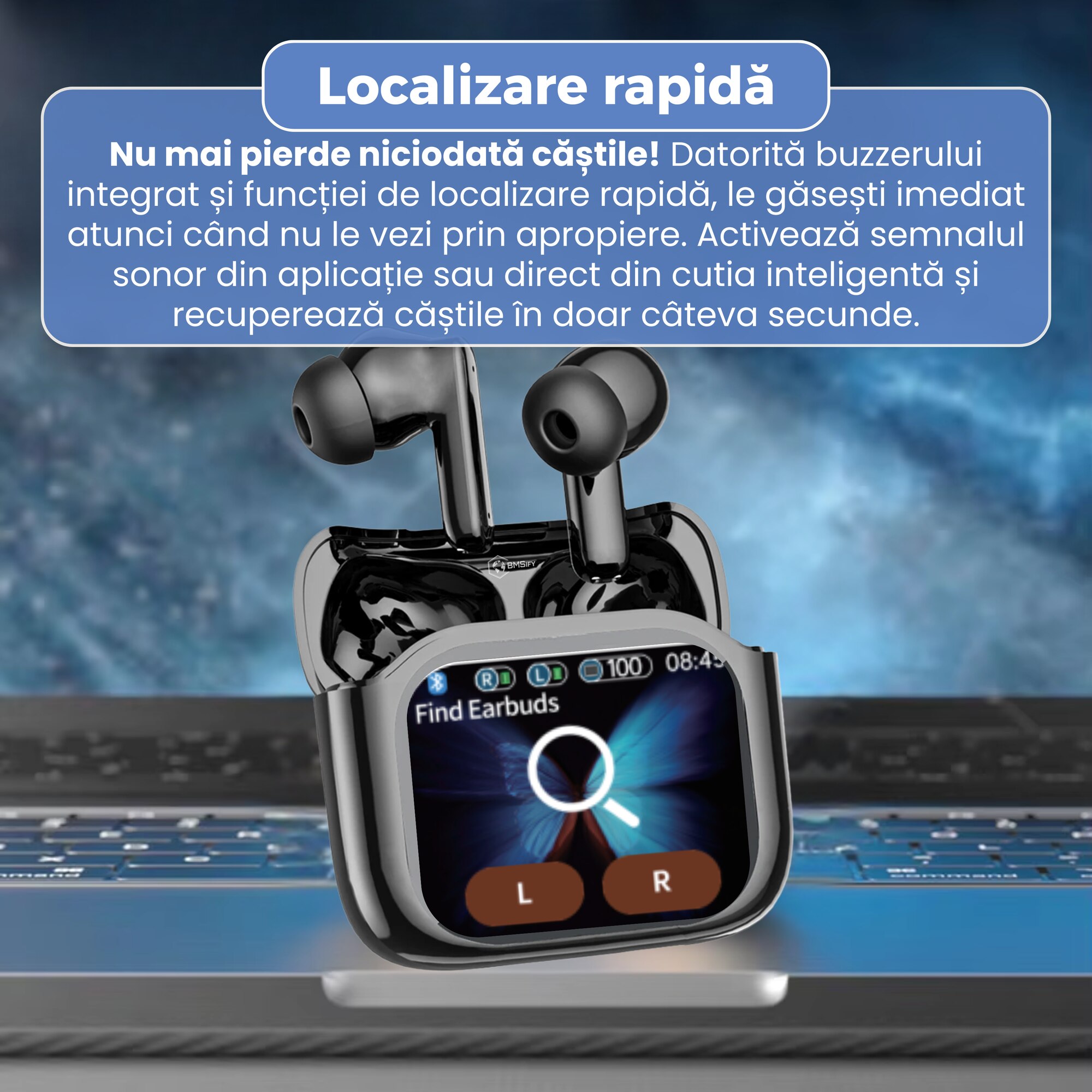 Color Control Localizare Casti wireless Bluetooth 5.4, BMSIFY®, cu anulare activa a zgomotului ...