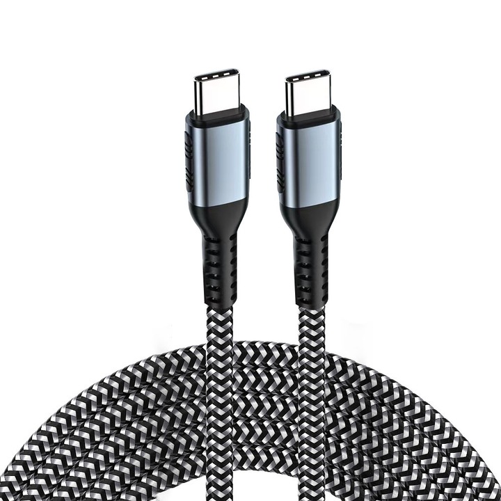 Szupergyors töltőkábel 100W, USB-C - USB-C, PD 3.0, 480Mbps, TPE/PVC, tartós, kompatibilis Samsung, Apple, tabletekkel, laptopokkal, drónokkal; adatátvitel és szinkronizálás támogatása, Android Auto / Apple CarPlay, 1 méter, fekete