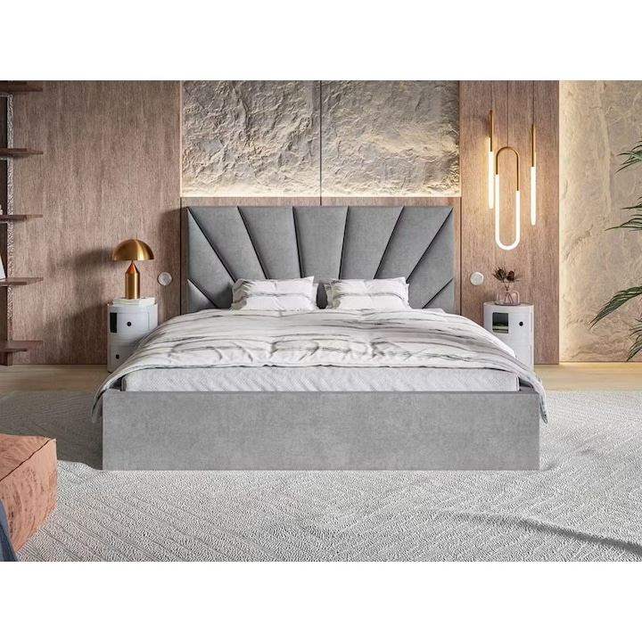 Pat tapitat Cami, 180x200 cm, Gri deschis