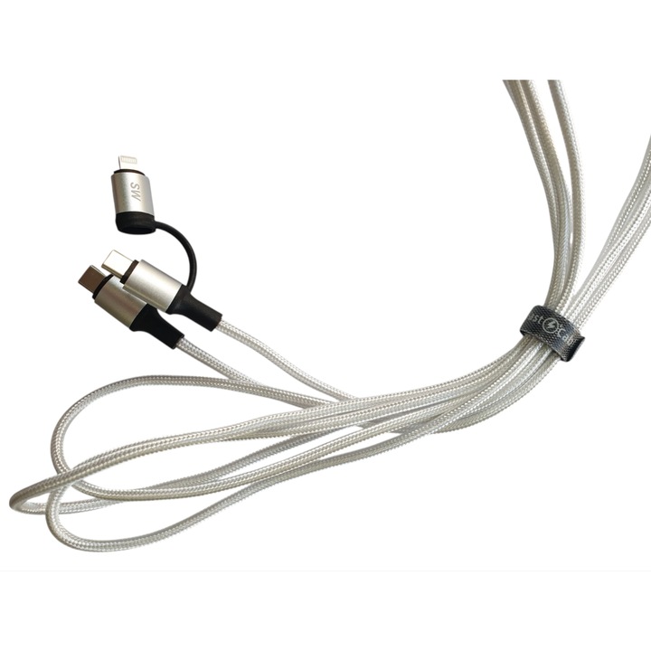 Cablu 2 in 1, Fast charger, transfer de date, USB-C / Lighting, USB-C 3.05 metri, alb