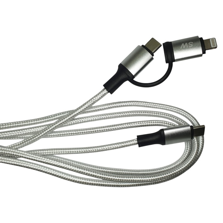 Cablu 2 in 1, Fast charger, transfer de date, USB-C / Lighting, USB-C 3.05 metri, gri