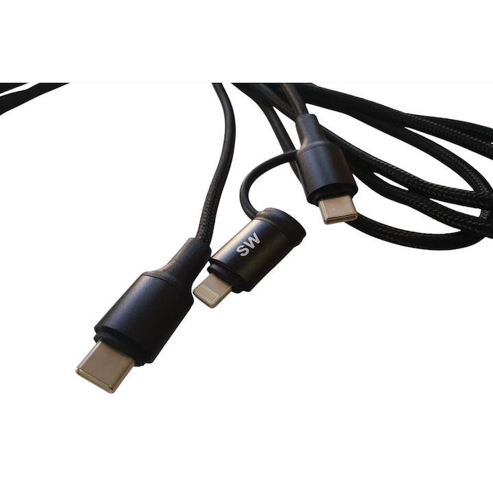 Cablu 2 in 1, Fast charger, transfer de date, USB-C / Lighting, USB-C 3.05 metri, negru