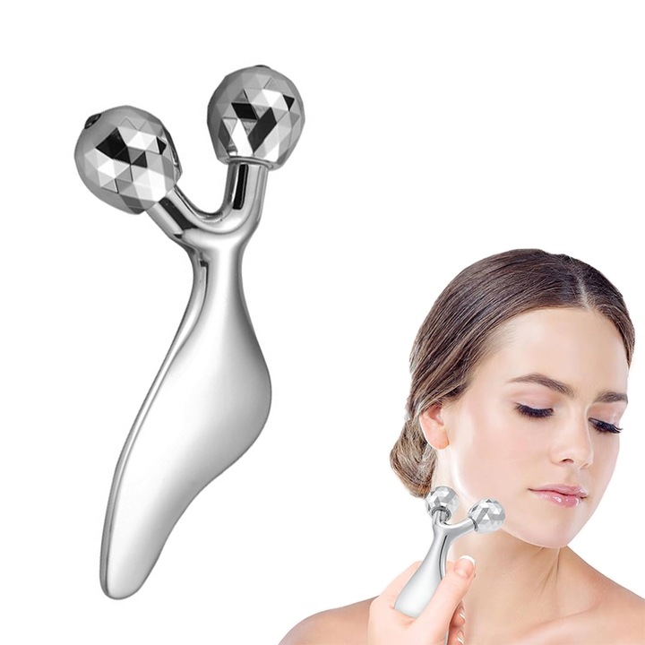 Aparat de masaj facial 2-in-1, BOMSTOM, metal, anti-imbatranire, argintiu, 11.4x4.7cm