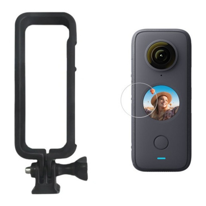 Защитна рамка (система за затягане) за Insta 360 One X2, заедно с протектор за екран, черен калъф