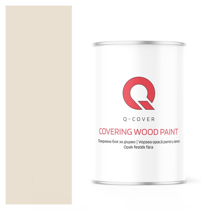 Vopsea opaca pentru lemn, Q-cover, Crem, mat, pentru interior si exterior, pe baza de apa, fara miros, rezistenta la UV, fara substante toxice, flexibila, culoare durabila, 1L