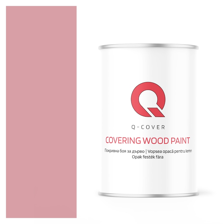 Vopsea opaca pentru lemn, Q-cover, Roz deschis, semi-mat, pentru interior si exterior, pe baza de apa, fara miros, rezistenta la UV, fara substante toxice, flexibila, culoare durabila, 1L