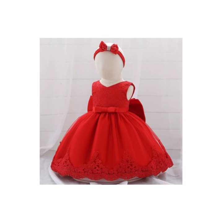 Rochie pentru Botez sau Mot Rosie, cu Broderie, marime 9-12l