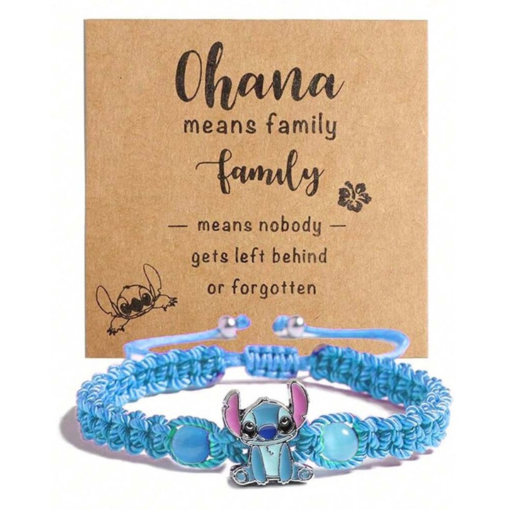 Bratara cu Pandativ Stitch, Danati™, Unisex, Reglabila, Albastru, Realizata din sfoara de Calitate Premium, Culori Vibrante, Video demonstrativ, Disney