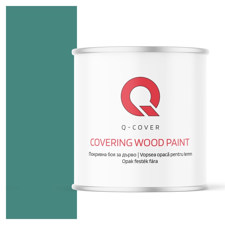 Vopsea opaca pentru lemn, Q-cover, Turcoaz menta, mat, pentru interior si exterior, pe baza de apa, fara miros, rezistenta la UV, fara substante toxice, flexibila, culoare durabila, 2.5L
