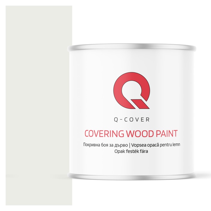 Vopsea opaca pentru lemn, Q-cover, Semnal alb, satin, pentru interior si exterior, pe baza de apa, fara miros, rezistenta la UV, fara substante toxice, flexibila, culoare durabila, 2.5L