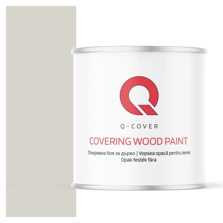 Vopsea opaca pentru lemn, Q-cover, Alb si gri, semi-mat, pentru interior si exterior, pe baza de apa, fara miros, rezistenta la UV, fara substante toxice, flexibila, culoare durabila, 2.5L