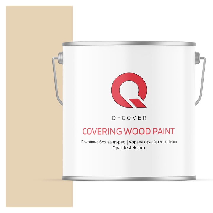Vopsea opaca pentru lemn, Q-cover, Bej cremos, mat, pentru interior si exterior, pe baza de apa, fara miros, rezistenta la UV, fara substante toxice, flexibila, culoare durabila, 5L