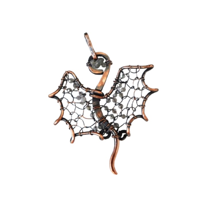 Pandantiv din cupru, Dragon cu labradorit, 6 cm