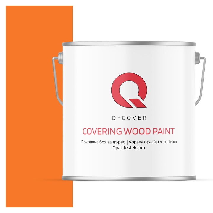 Vopsea opaca pentru lemn, Q-cover, Portocaliu pastel, mat, pentru interior si exterior, pe baza de apa, fara miros, rezistenta la UV, fara substante toxice, flexibila, culoare durabila, 5L