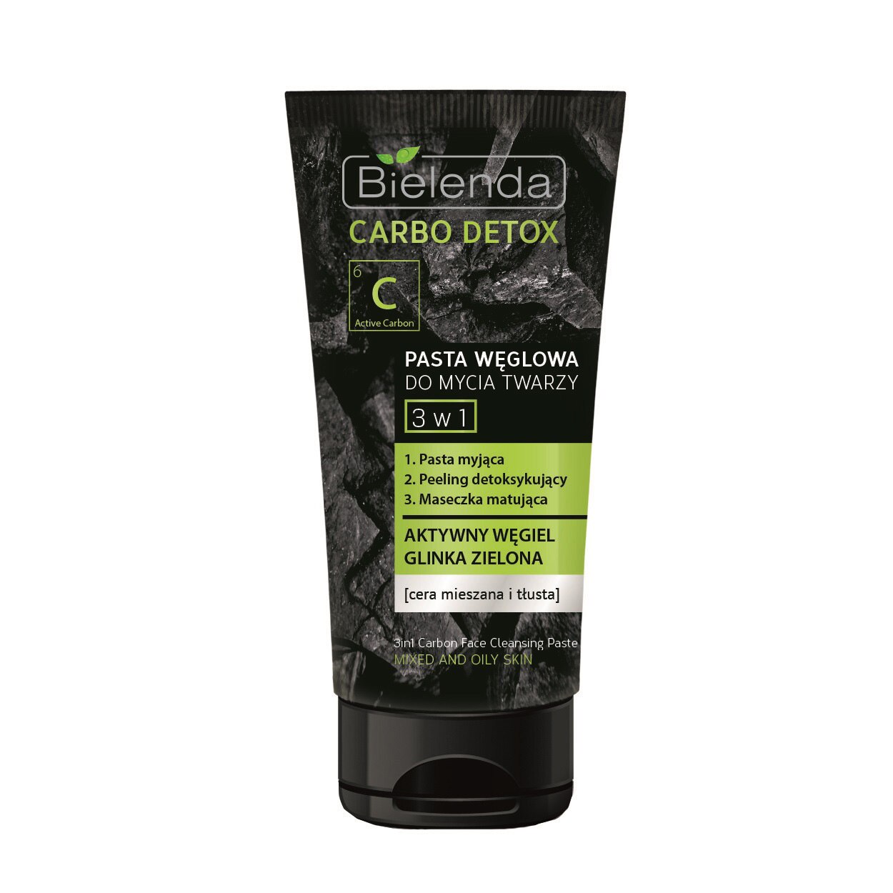 Pasta Bielenda, pentru curatarea fetei, cu carbon Carbo Detox 3 in 1, 150 gr