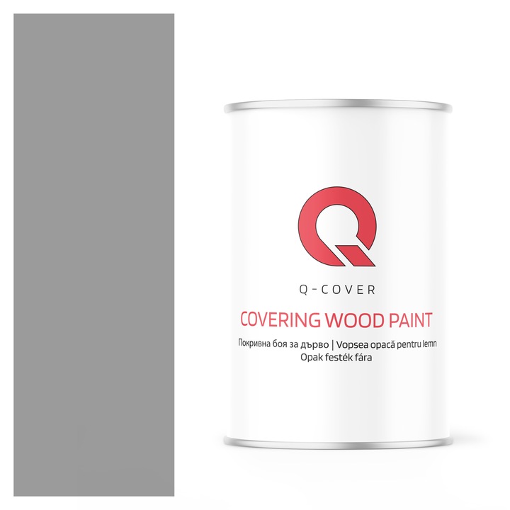 Vopsea opaca pentru lemn, Q-cover, Gri de semnalizare, mat, pentru interior si exterior, pe baza de apa, fara miros, rezistenta la UV, fara substante toxice, flexibila, culoare durabila, 1L