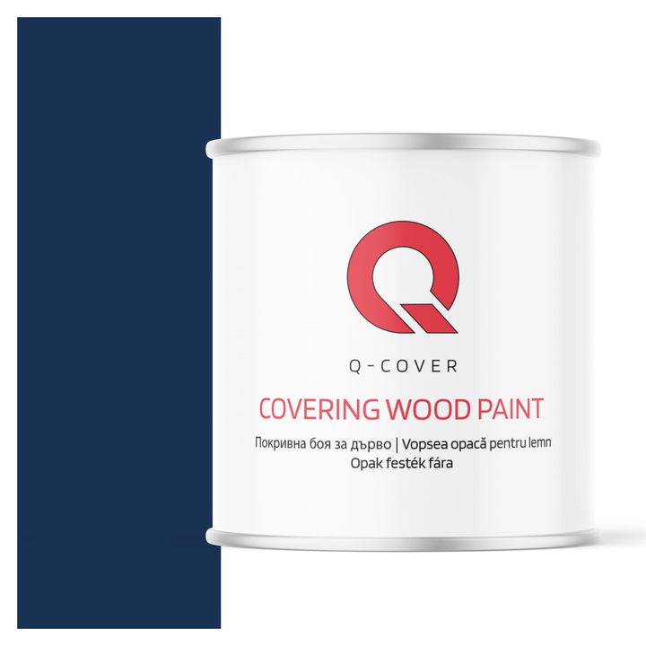 Vopsea opaca pentru lemn, Q-cover, Albastru cobalt, mat, pentru interior si exterior, pe baza de apa, fara miros, rezistenta la UV, fara substante toxice, flexibila, culoare durabila, 2.5L