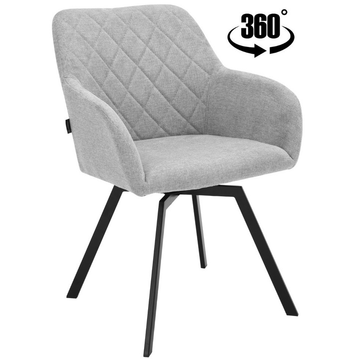 Тапициран стол PANKO, сив, въртящ се на 360 градуса механизъм, 55x64x87 см