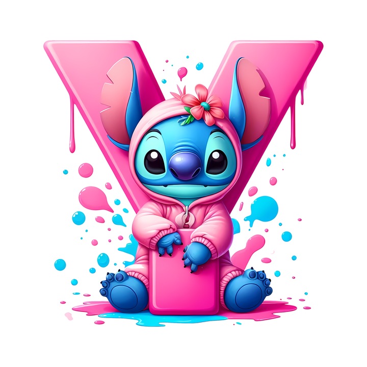 Stickere Decorative Alfabet Litera Y cu Stitch Roz, Autoadeziv, Cri-Flo, dimensiune 6 cm