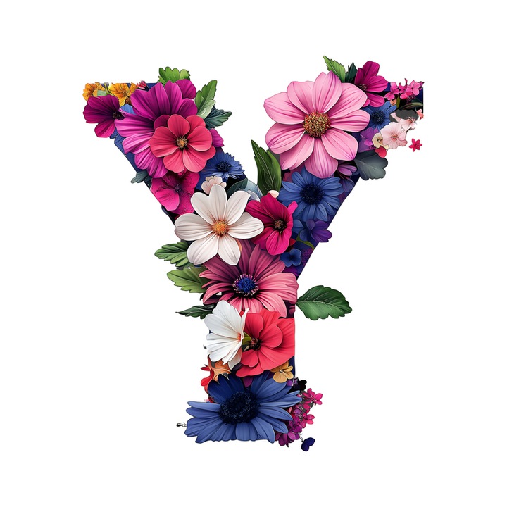 Stickere Decorative Alfabet Litera Y cu flori, Autoadeziv, Cri-Flo, dimensiune 10 cm