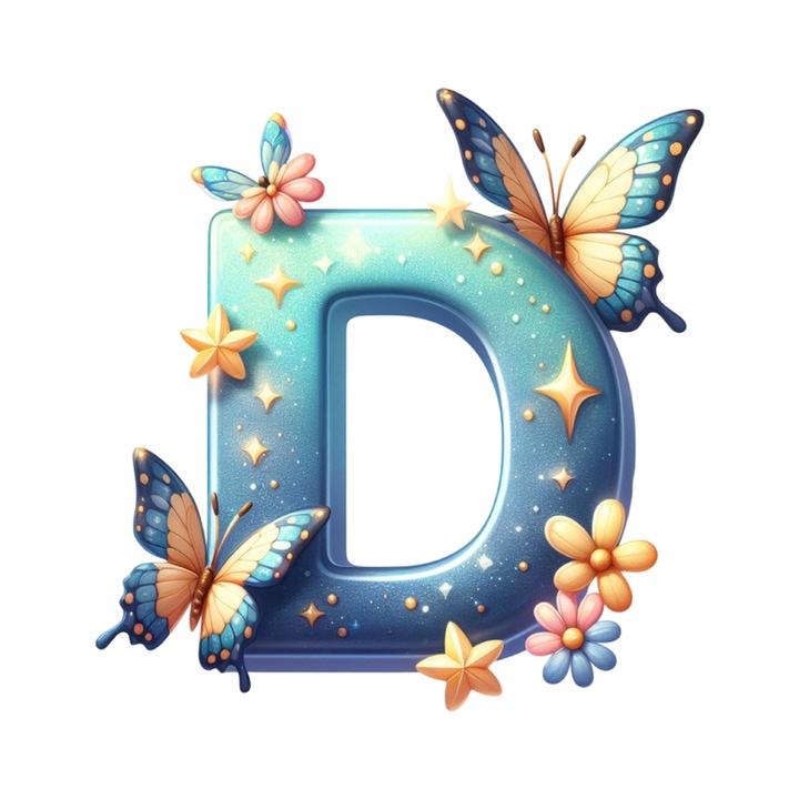 Stickere Decorative Alfabet Litera D cu fluturi, Autoadeziv, Cri-Flo, dimensiune 6 cm
