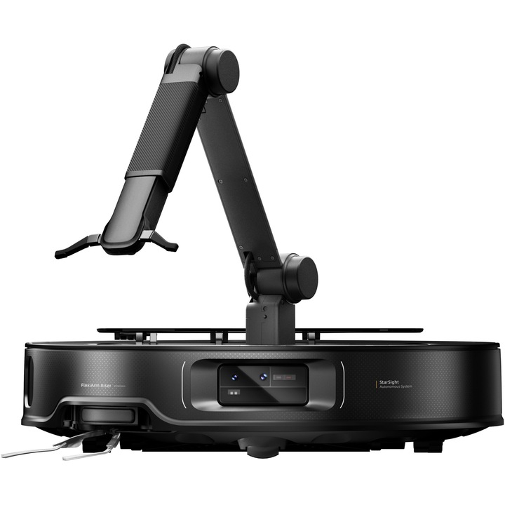 Робот прахосмукачка Roborock Saros Z70 RRE0R50+EWFD28HRR, 22 000 Pa, Смарт роботиз рамо OmniGrip, Прахосмукачка, моп и усъвърш. система за у-е на препятствията, Автономна навигация StarSight 2.0, 3D картографиране, Lidar, Ултратънък профил 7.98 см, Черен