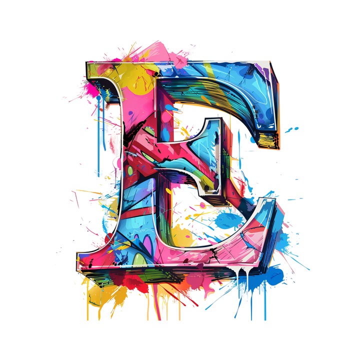 Stickere Decorative Alfabet Litera E cu graffiti, Autoadeziv, Cri-Flo, dimensiune 10 cm