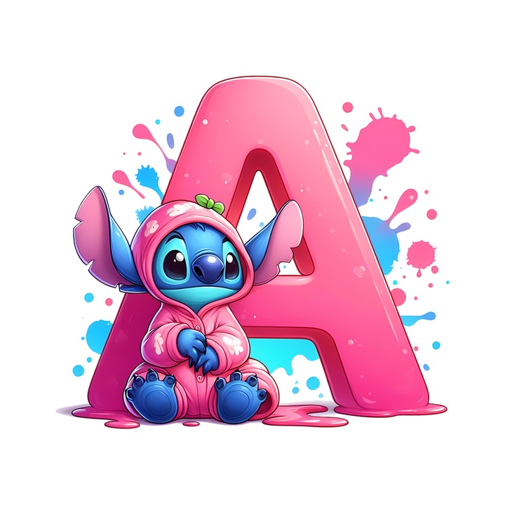 Stickere Decorative Alfabet Litera A cu Stitch Roz, Autoadeziv, Cri-Flo, dimensiune 6 cm