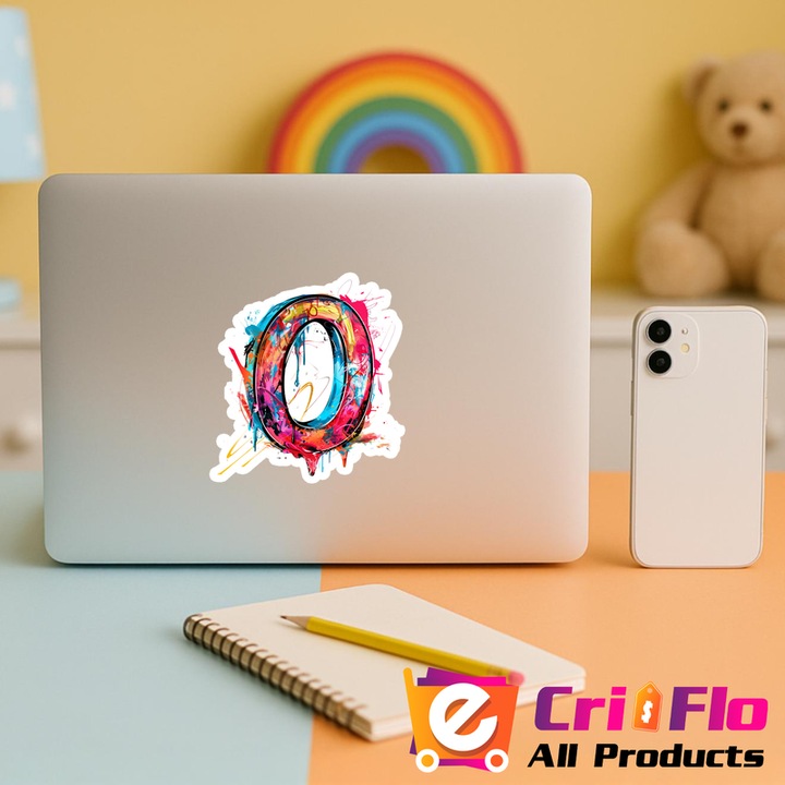 Stickere Decorative Alfabet Litera O cu graffiti, Autoadeziv, Cri-Flo, dimensiune 6 cm