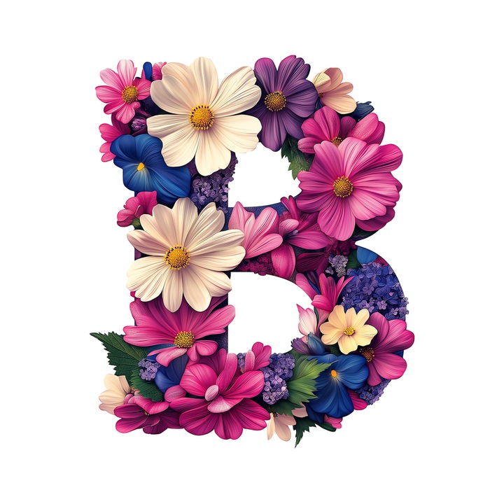 Stickere Decorative Alfabet Litera B cu flori, Autoadeziv, Cri-Flo, dimensiune 10 cm