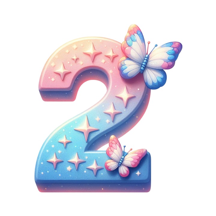 Stickere Decorative Alfabet Cifra 2 cu fluturi, Autoadeziv, Cri-Flo, dimensiune 25 cm