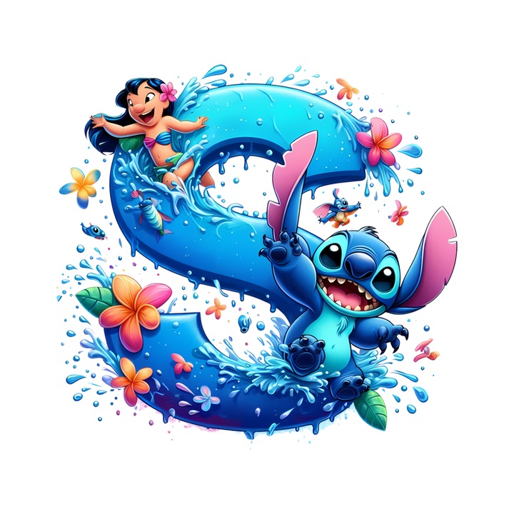 Stickere Decorative Alfabet Litera S cu Lilo si Stitch, Autoadeziv, Cri-Flo, dimensiune 6 cm