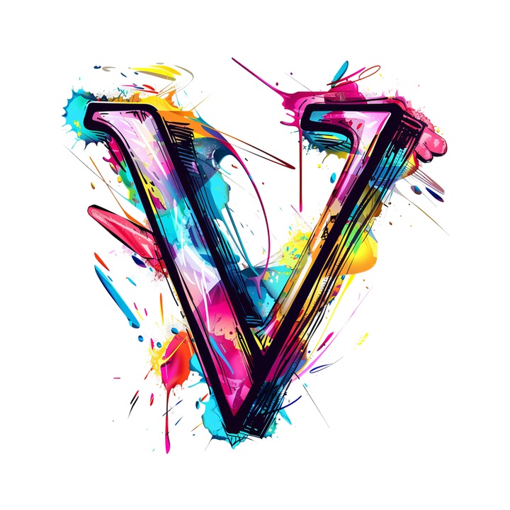 Stickere Decorative Alfabet Litera V cu graffiti, Autoadeziv, Cri-Flo, dimensiune 6 cm