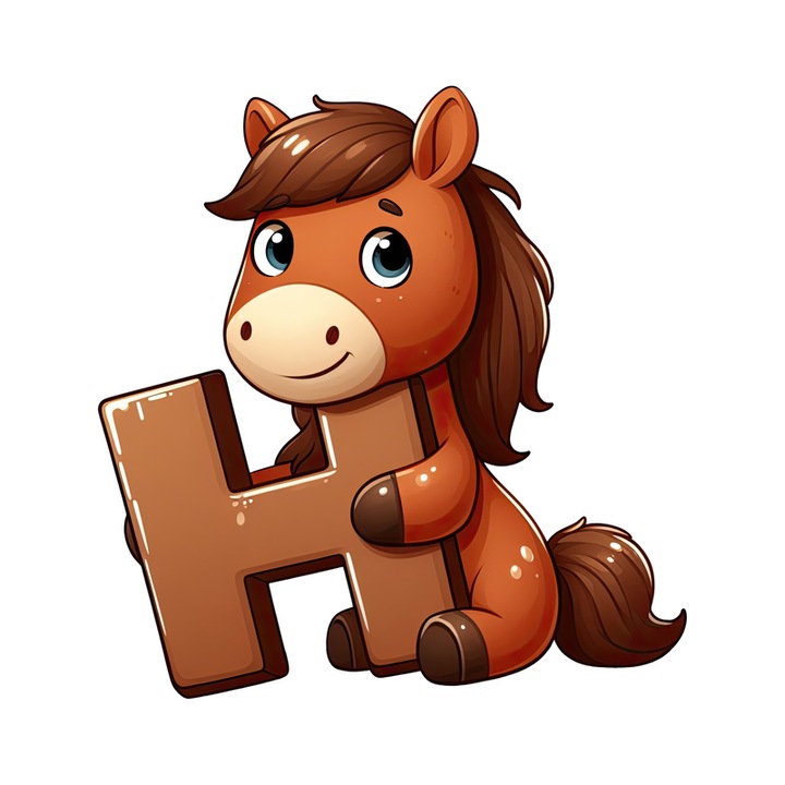 Stickere Decorative Alfabet Litera H cu animal Horse Cal, Autoadeziv, Cri-Flo, dimensiune 6 cm