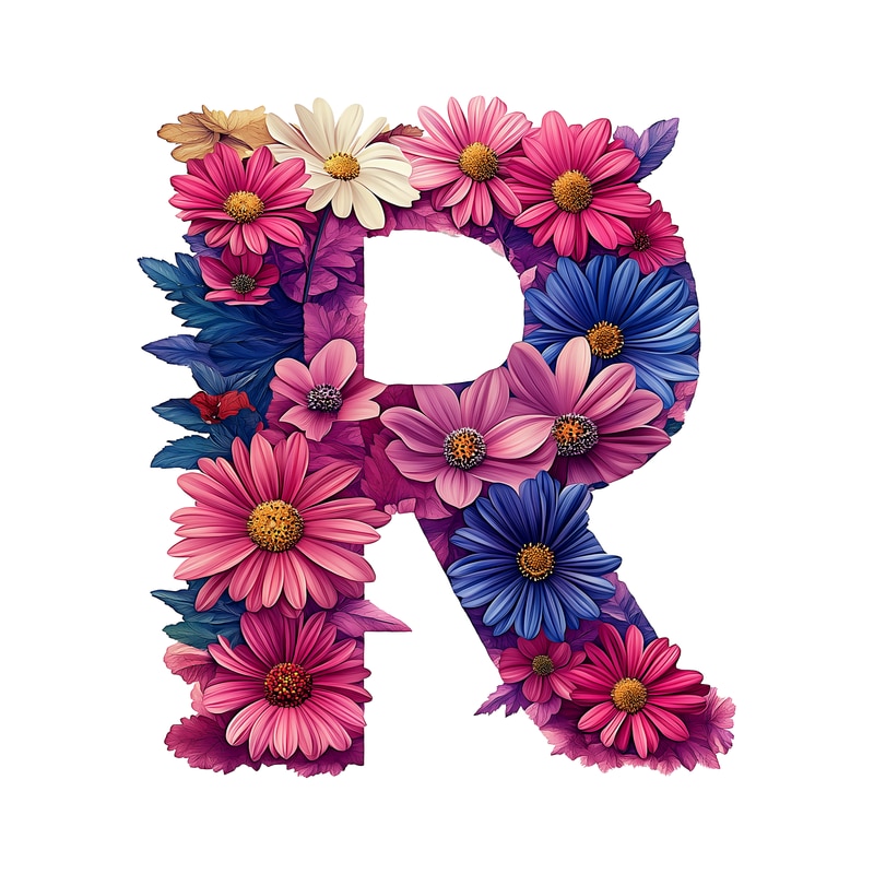 Decorative Lower R Stickere Decorative Alfabet Litera R cu flori, Autoadeziv, Cri-Flo ...