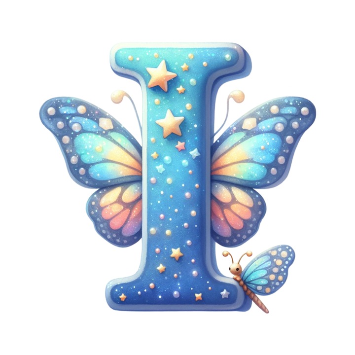 Stickere Decorative Alfabet Litera I cu fluturi, Autoadeziv, Cri-Flo, dimensiune 6 cm