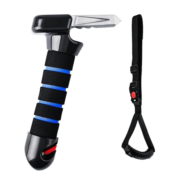 Комплект за безопасност на автомобила, помощна дръжка, комплект за кола, 3 в 1 авариен чук, чукач за прозорци, нож за предпазни колани, Chinoutton, син