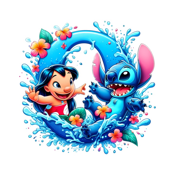 Stickere Decorative Alfabet Litera O cu Lilo si Stitch, Autoadeziv, Cri-Flo, dimensiune 10 cm