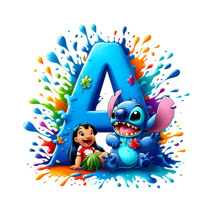 Stickere Decorative Alfabet Litera A cu Lilo si Stitch, Autoadeziv, Cri-Flo, dimensiune 10 cm