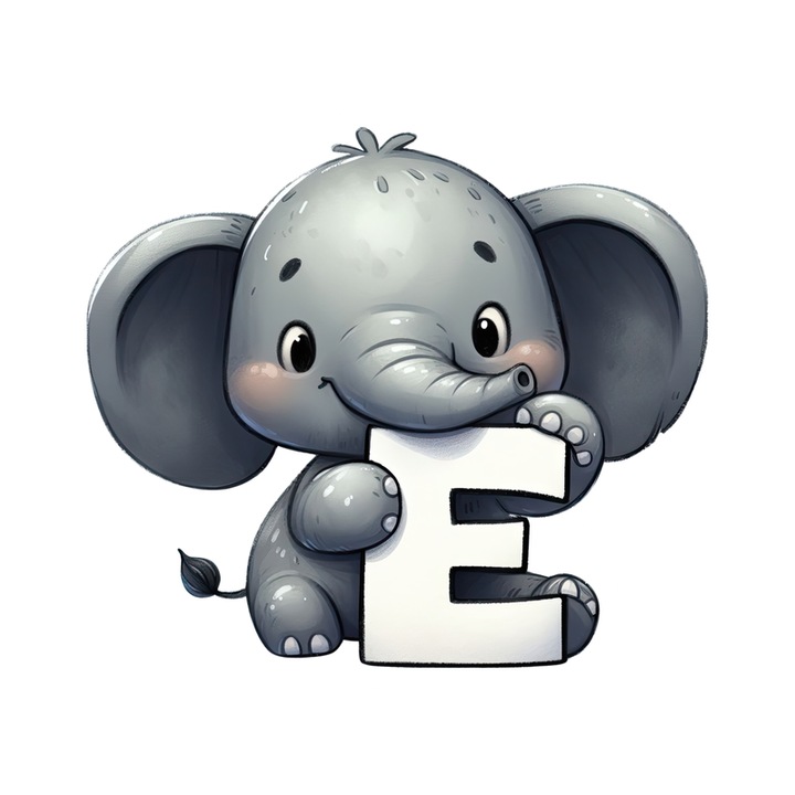 Stickere Decorative Alfabet Litera E cu animal Elephant Elefant, Autoadeziv, Cri-Flo, dimensiune 6 cm