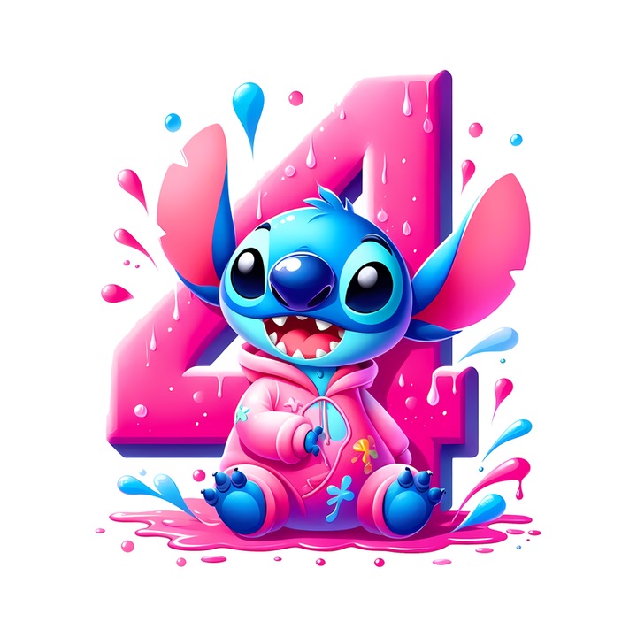 Stickere Decorative Alfabet Cifra 4 cu Stitch Roz, Autoadeziv, Cri-Flo, dimensiune 10 cm