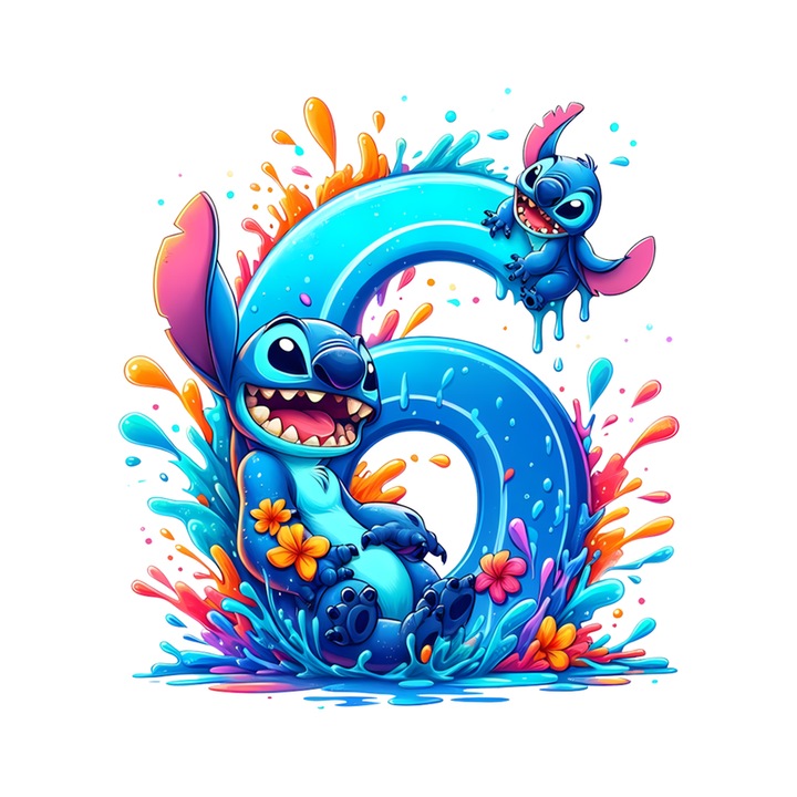 Stickere Decorative Alfabet Cifra 6 cu Lilo si Stitch, Autoadeziv, Cri-Flo, dimensiune 10 cm