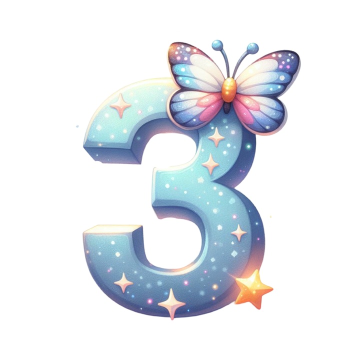 Stickere Decorative Alfabet Cifra 3 cu fluturi, Autoadeziv, Cri-Flo, dimensiune 15 cm