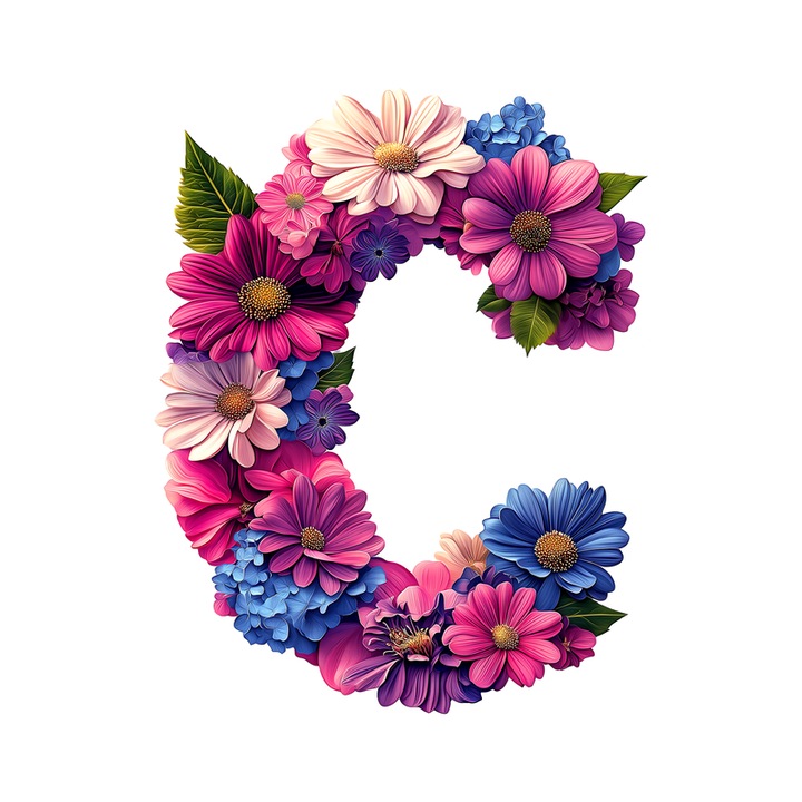 Stickere Decorative Alfabet Litera C cu flori, Autoadeziv, Cri-Flo, dimensiune 15 cm