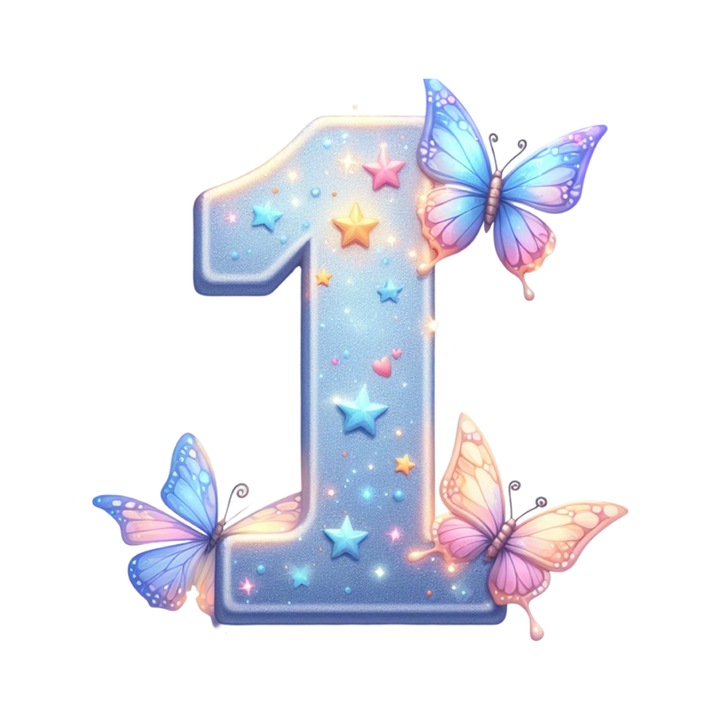 Stickere Decorative Alfabet Cifra 1 cu fluturi, Autoadeziv, Cri-Flo, dimensiune 10 cm