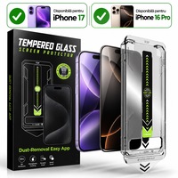 Folie sticla pentru Iphone 17, Iphone 16 PRO Privacy 28 grade Sticla securizata 0.33mm, Anti-Spy, Anti-amprenta cu margini negre 6.3", instalare usoara si rapida cu dispozitiv de potrivire automata in 30 sec cu Easy Install Kit, protectie telefon, RikBo®