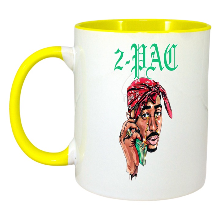 Cana G 2Pac bandana cartoon, Cri-Flo, Ceramica, 330ml. Maner si interior Galben