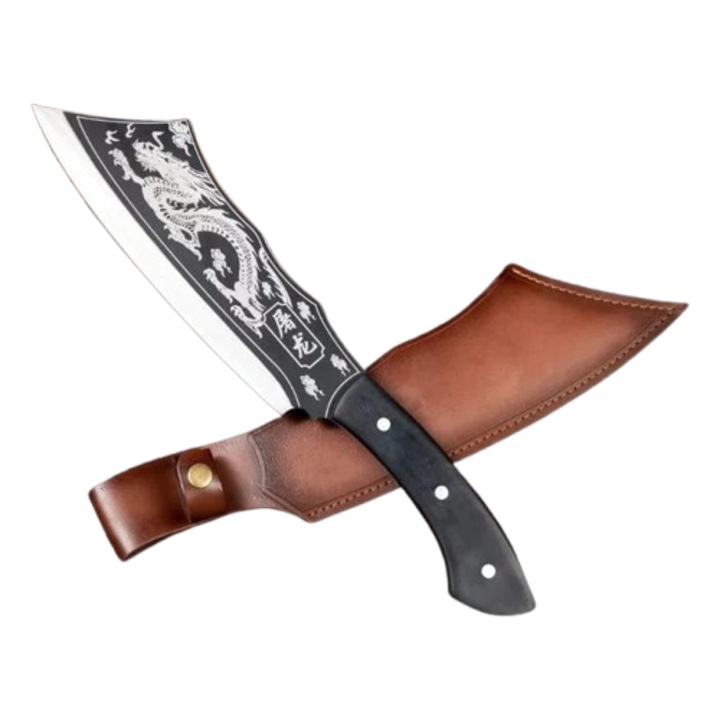 Cutit Japonez BLACK DRAGON – 33 cm, Otel Inoxidabil Premium, cu Teaca – Stil Satar, Ideal pentru Bucatarie sau Colectie